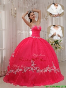 Fall Popular Sweetheart Appliques Quinceanera Gowns in Coral Red