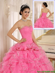 Latest Ruffles and Beading Rose Pink Quinceanera Dresses