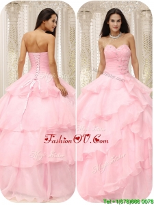 Modern 2016 Sweetheart Ruffles Quinceanera Dresses in Baby Pink