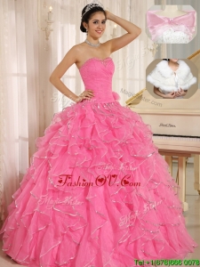 Popular Ruffles and Beading Quinceanera Dresses in Rose Pink