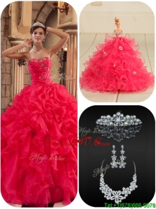 2016 Modern Coral Red Quinceanera Dresses with Beading and Ruffles