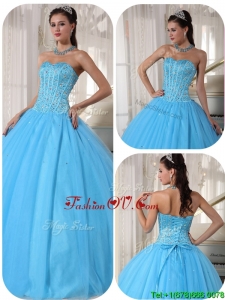 Fall Exclusive Sky Blue Ball Gown Floor Length Quinceanera Dresses
