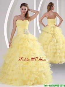 Fall Inexpensive Appliques and Ruffled Layers Quinceaners Gowns