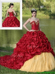 Fall Modern Appliques and Pick Ups Brush Train Quinceanera Dresses
