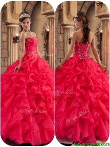 Modern Beading and Ruffles Quinceanera Dresses in Coral Red