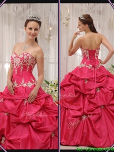 Fall Cheap Sweetheart Appliques Quinceanera Gowns with in Coral Red