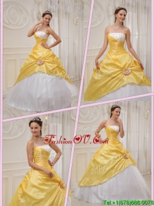 Pretty Ball Gown Strapless Quinceanera Dresses in Yellow