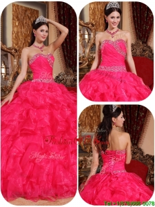 Beautiful Ball Gown Beading Sweet 16 Dresses in Coral Red