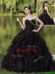 Fashionable Ruffles Layered and Beading Sweet Sixteen Dresses in Black