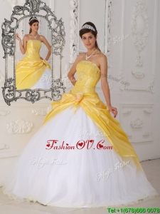 Modest Hand Made Flower Sweet Sixteen Dresses in Yellow and White
