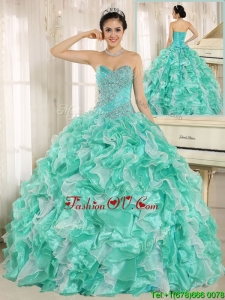 Unique Beading and Ruffles Apple Green Quinceanera Dresses
