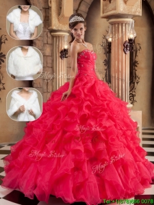 Unique Beading and Ruffles Quinceanera Dresses in Coral Red