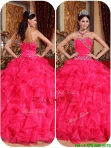Unique Coral Red Ball Gown Quinceanera Dresses with Beading