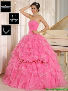 Unique Rose Pink Quinceanera Dresses with Ruffles and Beading