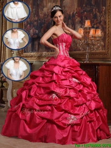 UniqueCoral Red Strapless Quinceanera Dresses with Appliques