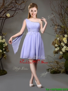 Beautiful Chiffon One Shoulder Beaded Prom Dress in Lavender