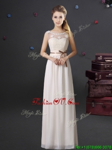 Classical See Through Scoop Laced and Belted Prom Dress with Appliques