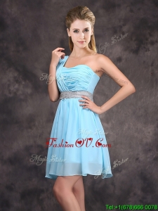 Fashionable One Shoulder Sequined Prom Dress in Baby Blue