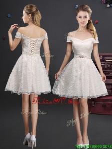 Pretty Applique and Laced Champagne Prom Dress in Knee Length