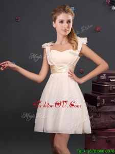 Wonderful Bowknot and Ruched Champagne Prom Dress with Straps