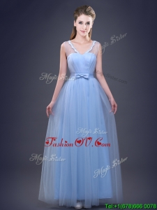 2017 Top Seller See Through V Neck Prom Dress with Bowknot