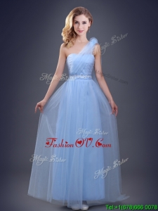 Cute One Shoulder Beaded Prom Dress with Hand Made Flower