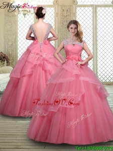 Elegant Backless Prom Dresses with Beading and Hand Made Flowers