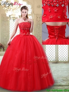 Inexpensive Strapless Prom Dresses with Hand Made Flowers
