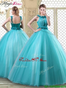 Pretty Bateau Quinceanera Dresses with Ruffles in Teal for 2016