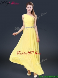 Fashionable One Shoulder Bridesmaid Dresses in Yellow