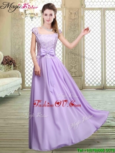 Fashionable Square Cap Sleeves Lavender 2016 Dama Dresses with Belt