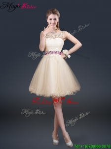 Beautiful Scoop Prom Dresses with Appliques and Belt