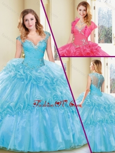 Fashionable Beading and Ruffles Quinceanera Dresses in Aqua Blue