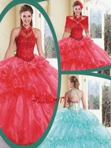 Cheap Appliques and Ruffles Quinceanera Dresses with Halter Top