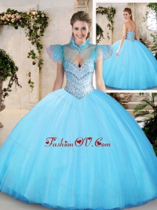Modest Sweetheart Aqua Blue Quinceanera Dresses with Beading