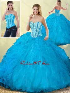 New style Sweetheart Beading Blue Quinceanera Dress with Ruffles