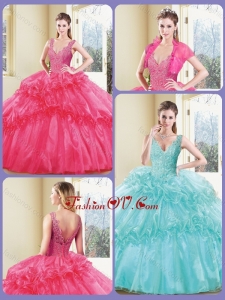 New style V Neck Quinceanera Dresses with Appliques and Ruffles
