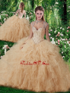 Beautiful Straps Beading 2016 Quinceanera Gowns in Champange