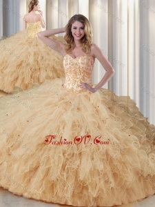 Exquisite Sweetheart Champagne Quinceanera Dresses with Appliques and Ruffles
