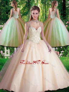 Hot Sale Straps Beading 2016 Quinceanera Dresses for Spring