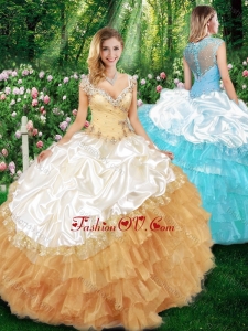 2015 Best Ball Gown Champagne Quinceanera Dresses with Beading