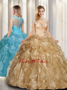 Best A Line Cap Sleeves Quinceanera Dresses with Beading