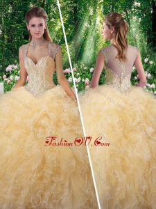 Lovely Ball Gown Beading Sweet 16 Gowns in Champange
