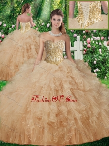 New Arrivals Sweetheart Quinceanera Gowns with Beading and Ruffles in Champagne