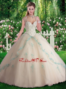 New style Sleeveless Beading and Appliques Sweet 16 Dresses in Champange