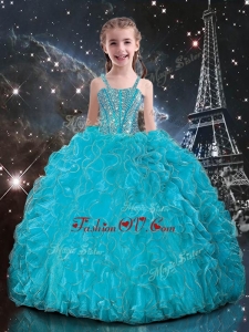 2016 Straps Birthday Party Dresses with Beading and Ruffles in Baby Blue