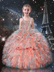 Best Ball Gown Straps Beading Little Girl Pageant Dresses for Fall