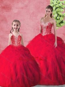 Hot Sale Beading 2016 Macthing Sister Dresses with in Red