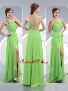 2016 Elegant One Shoulder Spring Green Dama Dresses with High Slit