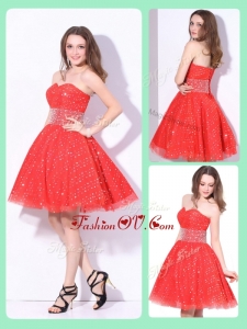 2016 Luxurious Sweetheart Beading Dama Dresses in Red for Fall